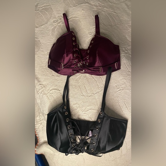 Savage X Fenty lot 2 32D bondage corset cleavage garter belt bra plum black - Picture 4 of 13